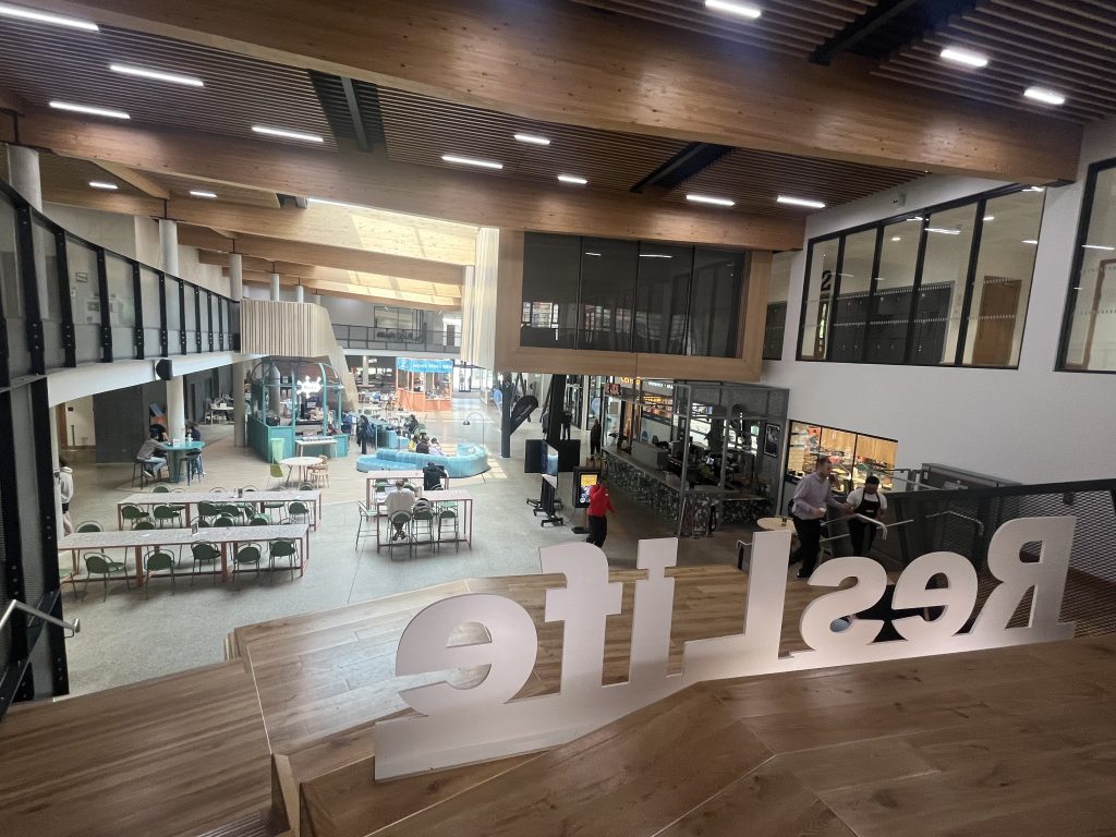 UCD Village, the hub on campus which features a gym, many restaurants,, a convenience store, and the welcome desk.